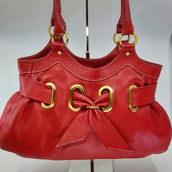 Vera Pelle Handbags - Vera Pelle Red Leather Shoulder Handbag with leather pouch
